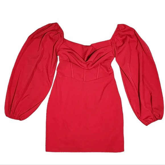 Princess Polly Red Lillie Balloon Sleeve Mini Dress - Picture 1 of 9